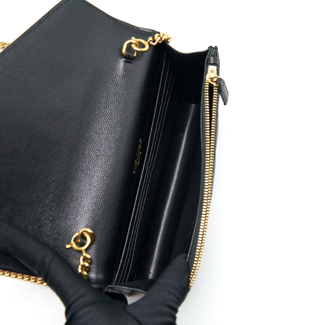 Saint Laurent/YSL Envelop Chain Wallet Caviar Black GHW