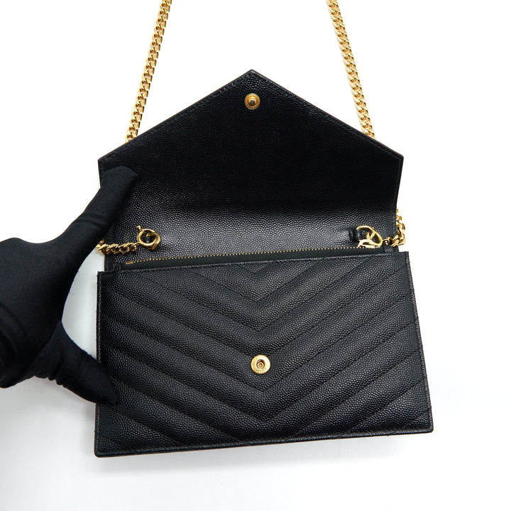 Saint Laurent/YSL Envelop Chain Wallet Caviar Black GHW