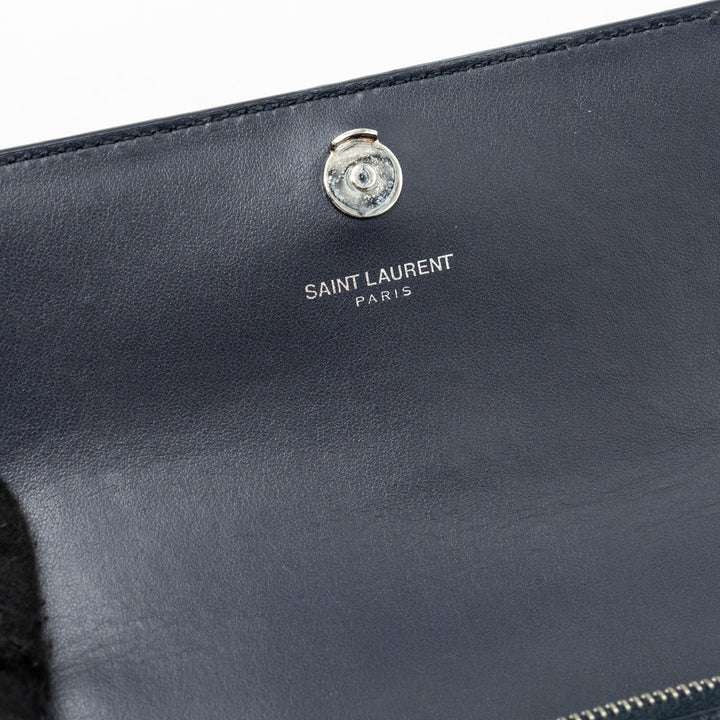 Saint Laurent/YSL Mini Sunset Bag Crocodile-Embossed Calfskin Navy SHW