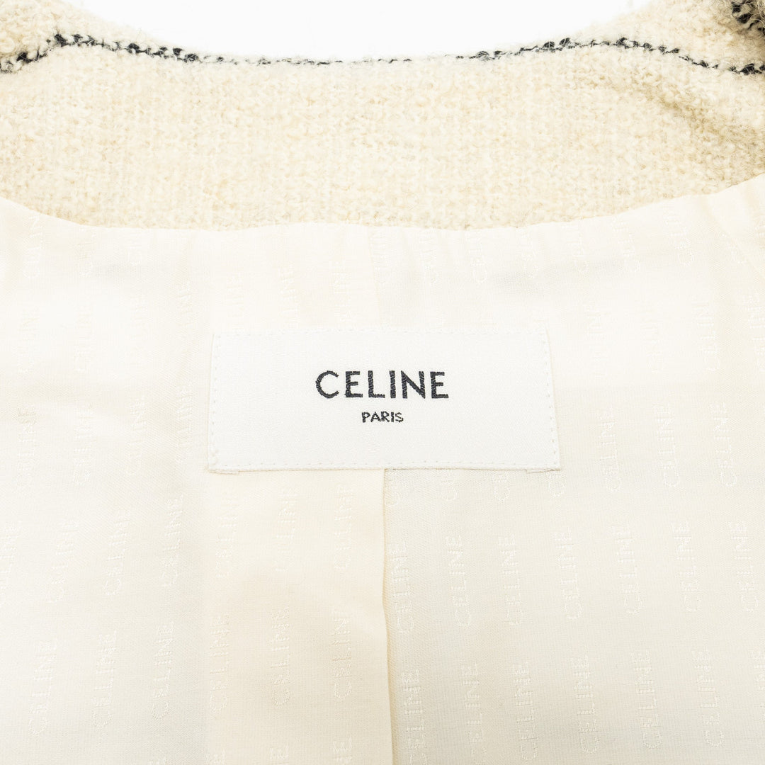 Top Quality Celine size 34 Chasseur Striped Evening Jacket wool / polyamide cream / black