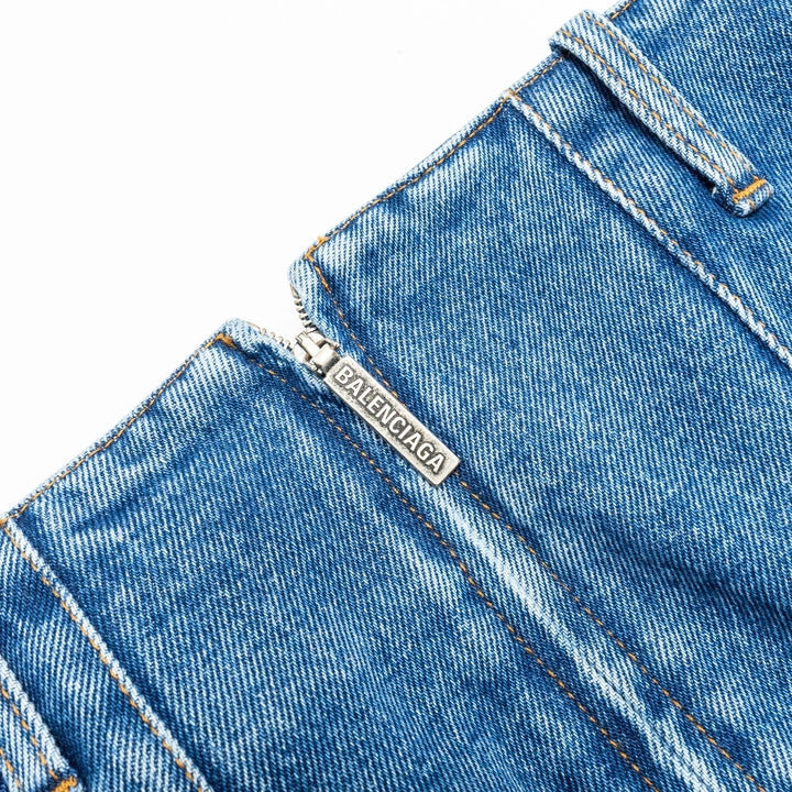 Top Quality Balenciaga Size 36 Godet Peplum-style Denim Skirt Cotton Blue