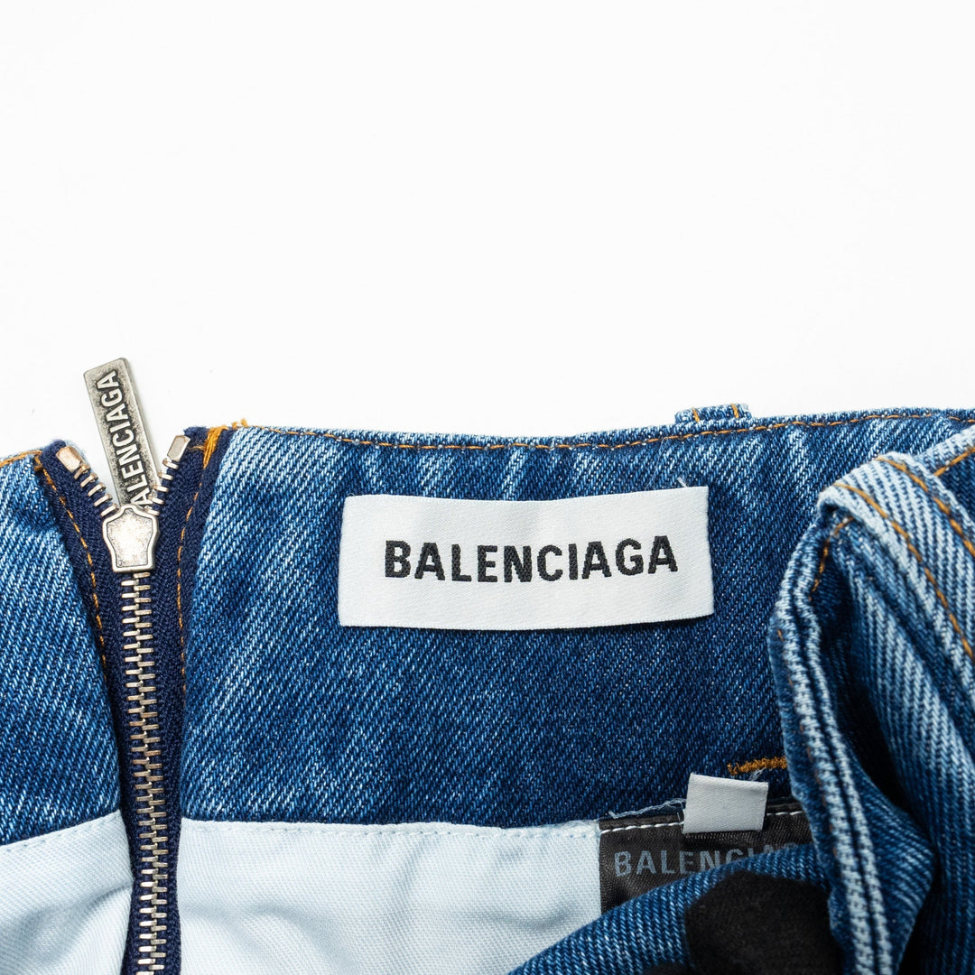 Top Quality Balenciaga Size 36 Godet Peplum-style Denim Skirt Cotton Blue