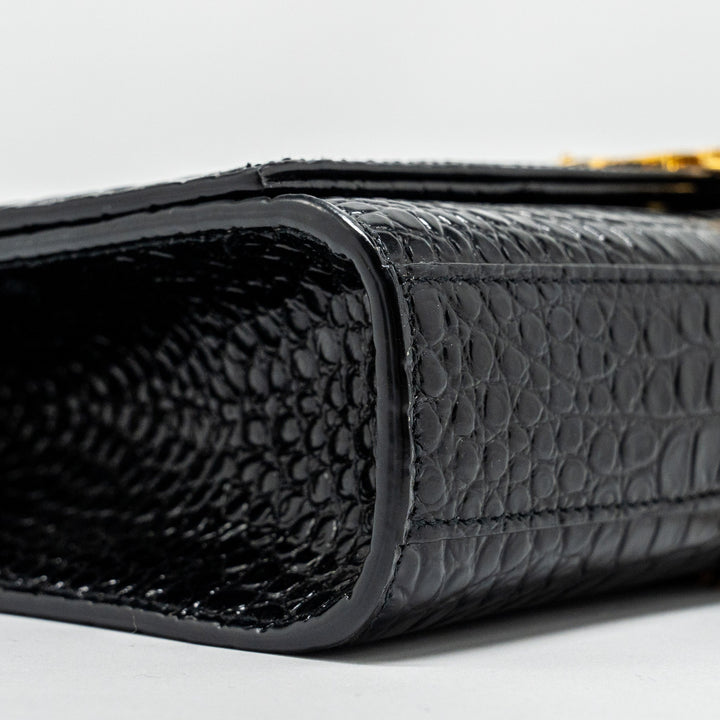Saint Laurent/YSL Kate Tassel Bag Croc-Embossed Calfskin Black GHW