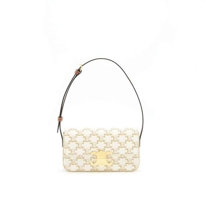 Top Quality Celine Triomphe Shoulder Bag in Triomphe Canvas and Calfskin White