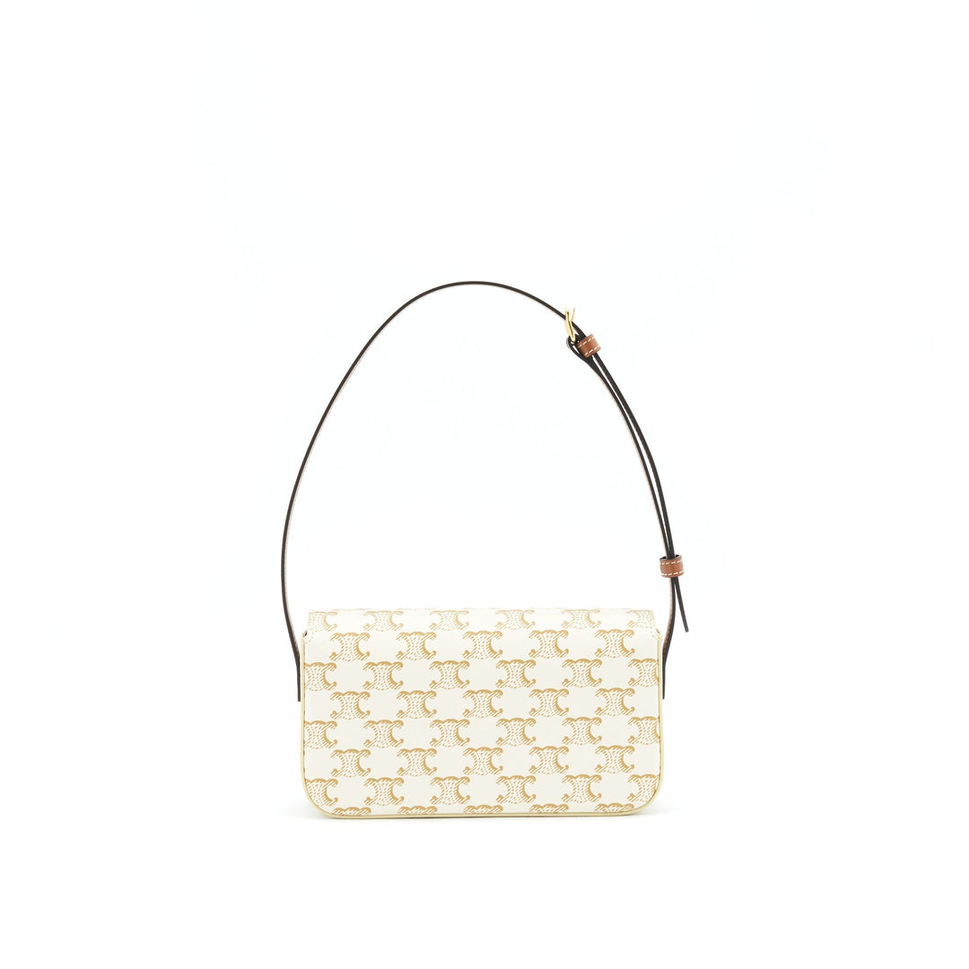 Top Quality Celine Triomphe Shoulder Bag in Triomphe Canvas and Calfskin White