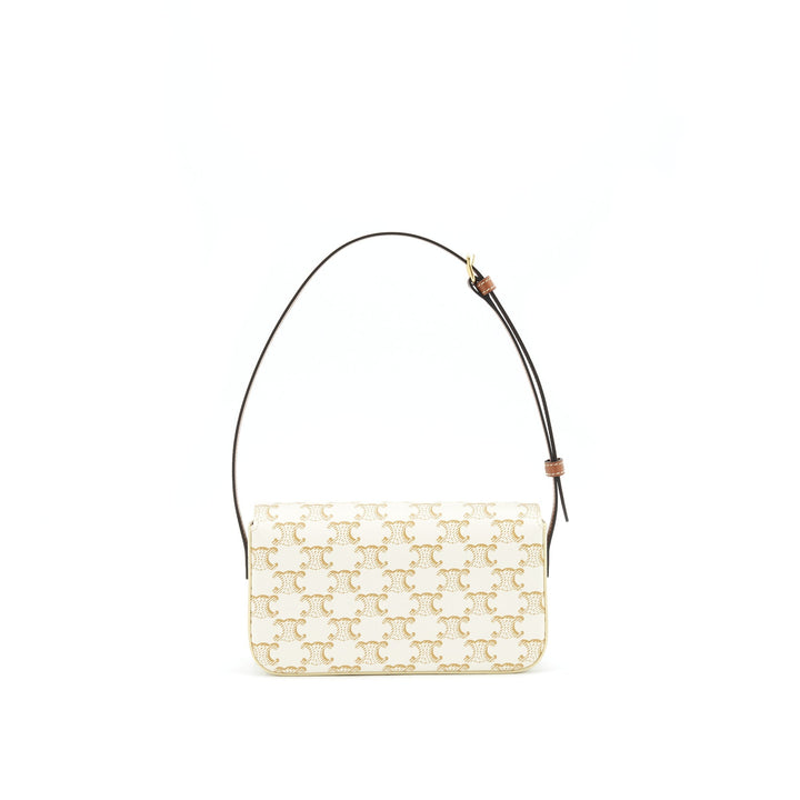 Top Quality Celine Triomphe Shoulder Bag in Triomphe Canvas and Calfskin White