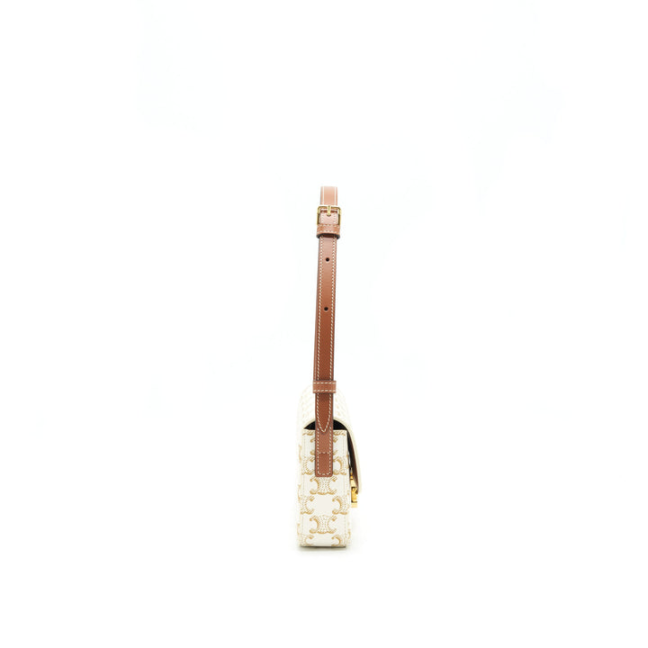 Top Quality Celine Triomphe Shoulder Bag in Triomphe Canvas and Calfskin White