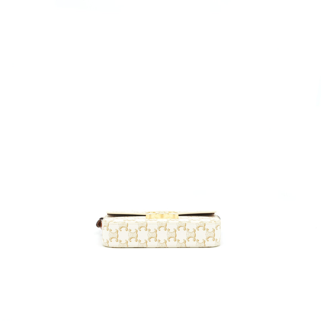 Top Quality Celine Triomphe Shoulder Bag in Triomphe Canvas and Calfskin White