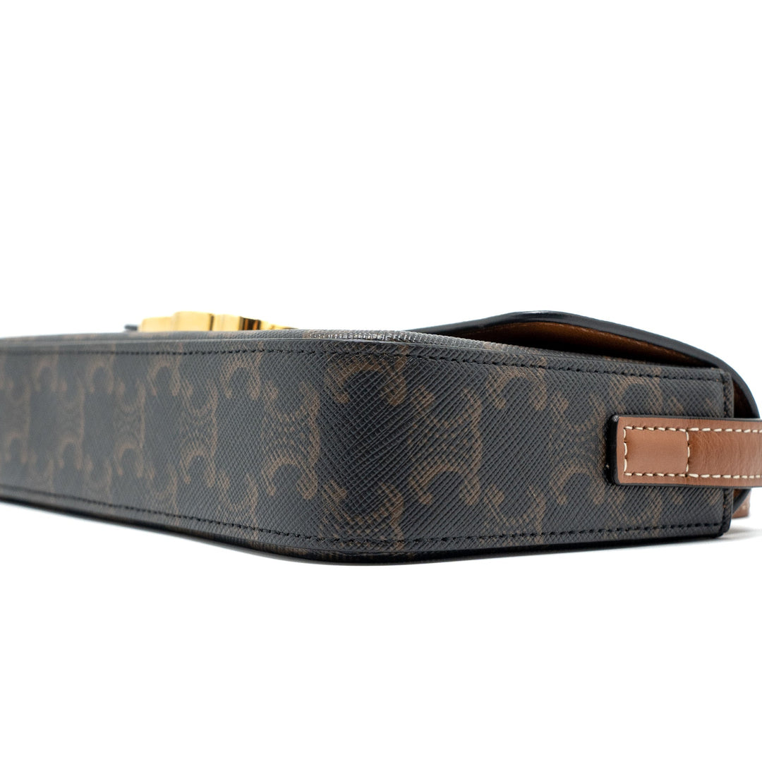 Celine Triomphe Shoulder Bag Triomphe Canvas/Calfskin Tan
