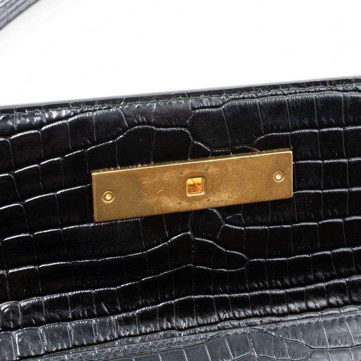 Saint Laurent Manhattan Shoulder Bag Crocodile-Embossed Black GHW