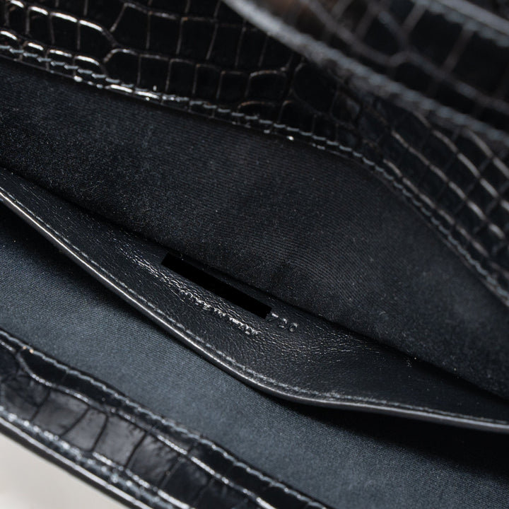 Saint Laurent Manhattan Shoulder Bag Crocodile-Embossed Black GHW