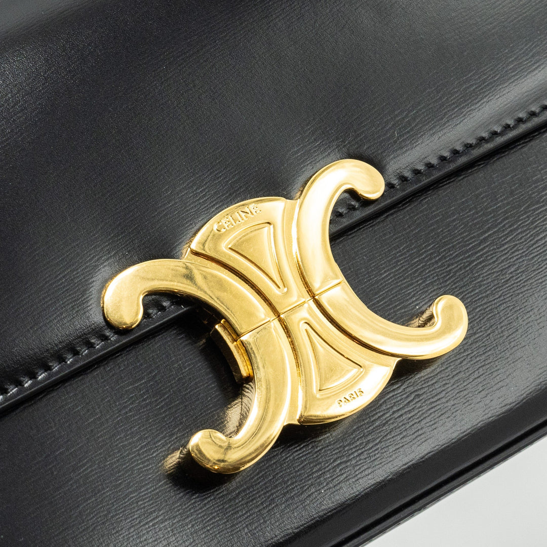 Top Quality Celine Triomphe Shoulder Bag Shiny Calfskin Black