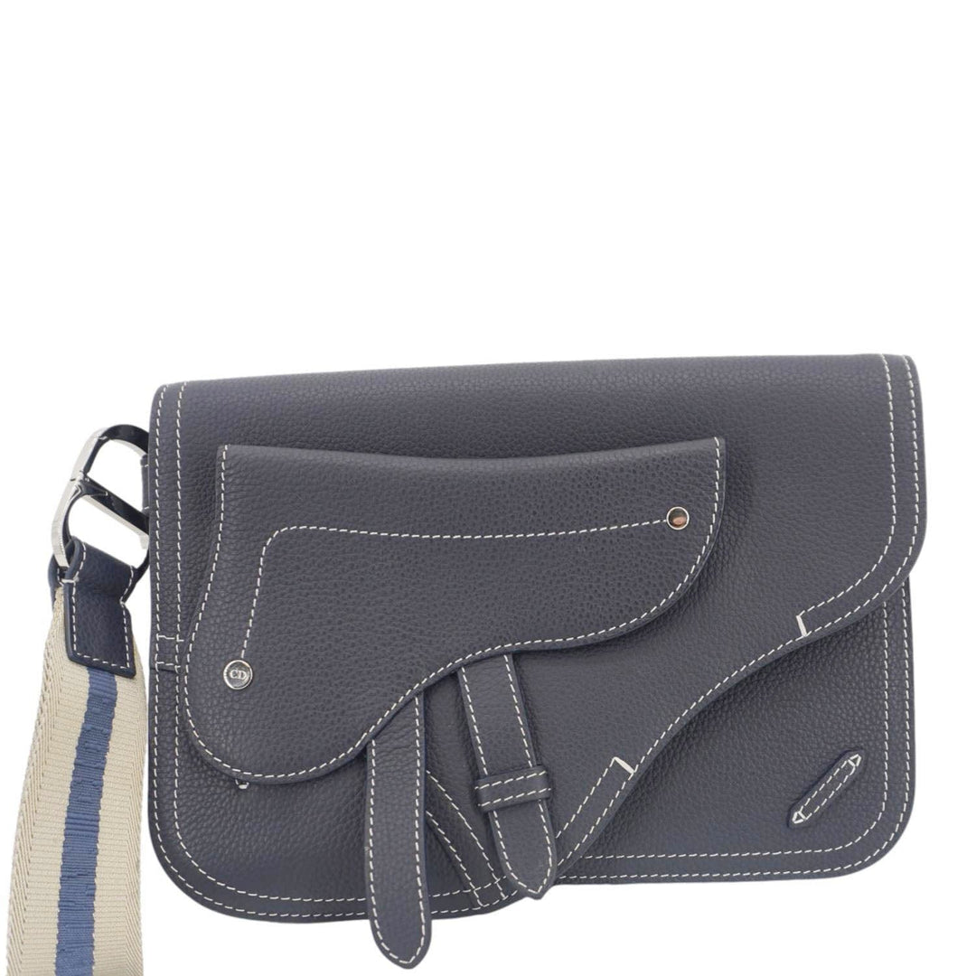 CHRISTIAN Top quality Dior Saddle Leather Wristlet Navy Blue.