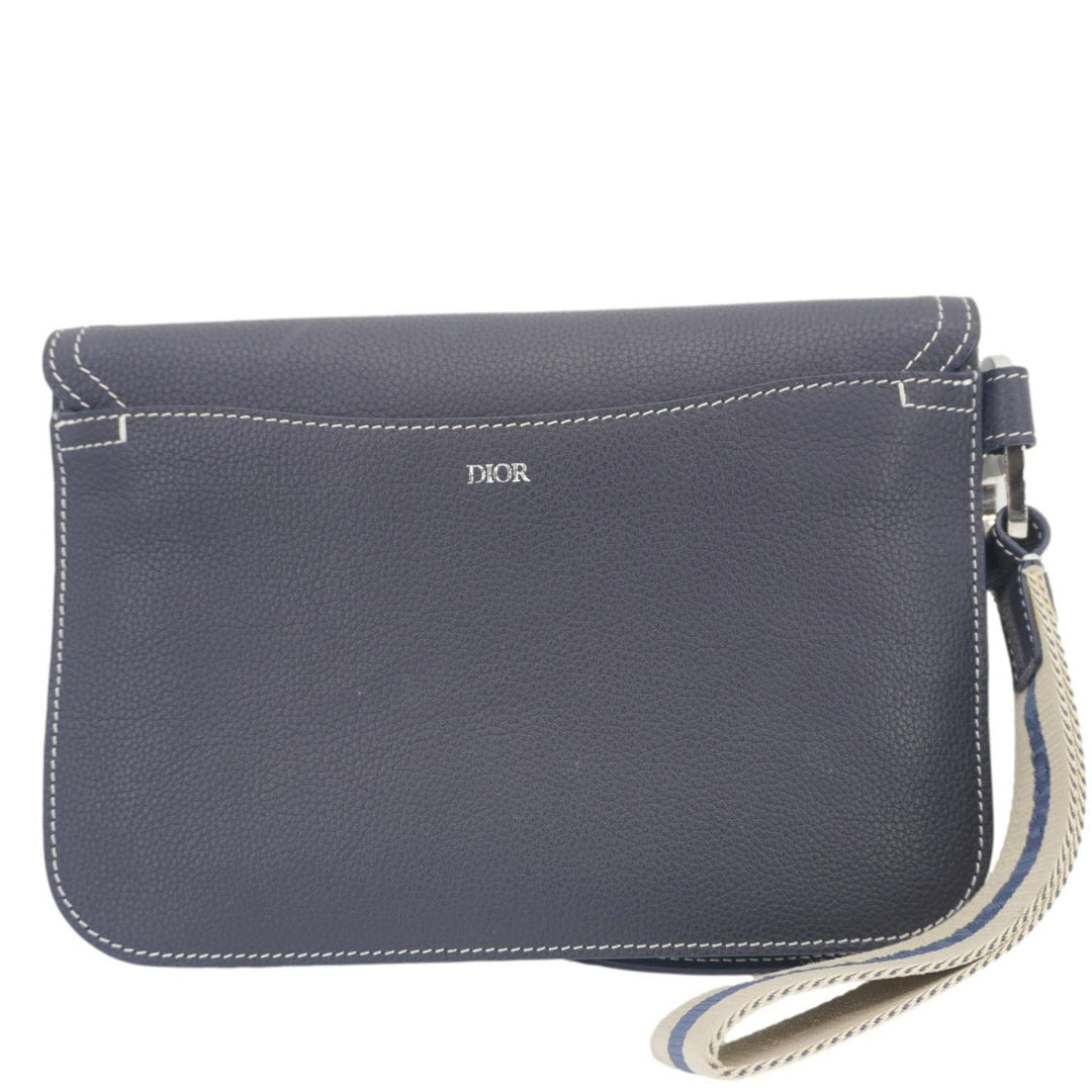 CHRISTIAN Top quality Dior Saddle Leather Wristlet Navy Blue.