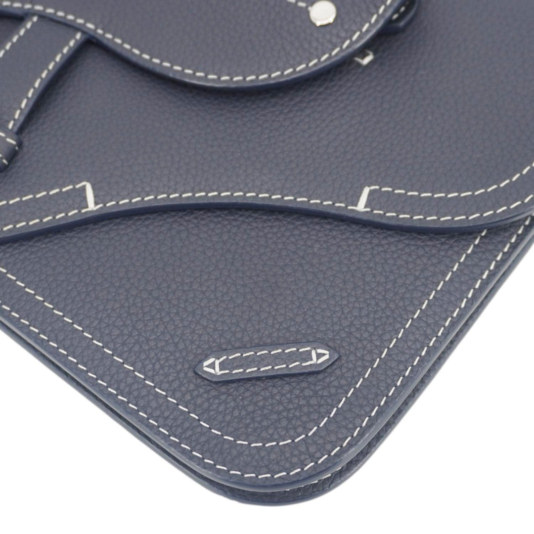 CHRISTIAN Top quality Dior Saddle Leather Wristlet Navy Blue.