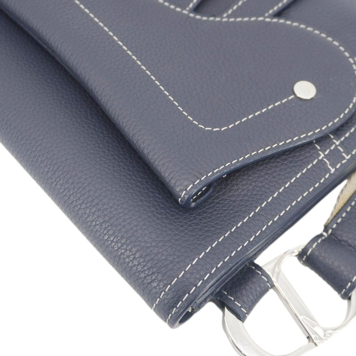 CHRISTIAN Top quality Dior Saddle Leather Wristlet Navy Blue.