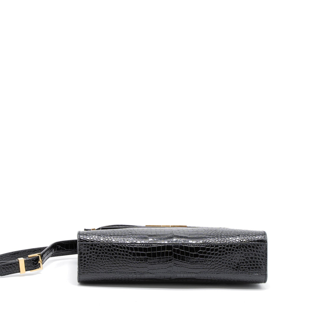 Saint Laurent Manhattan Shoulder Bag Crocodile-Embossed Black GHW