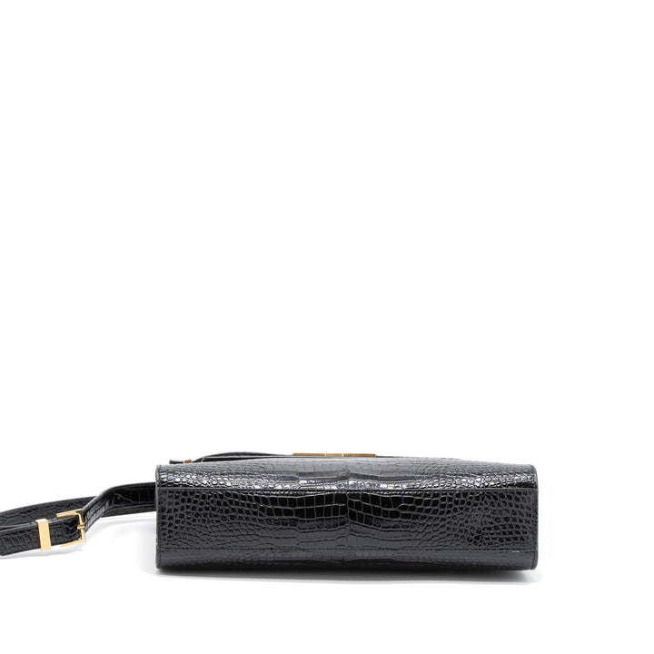 Saint Laurent Manhattan Shoulder Bag Crocodile-Embossed Black GHW