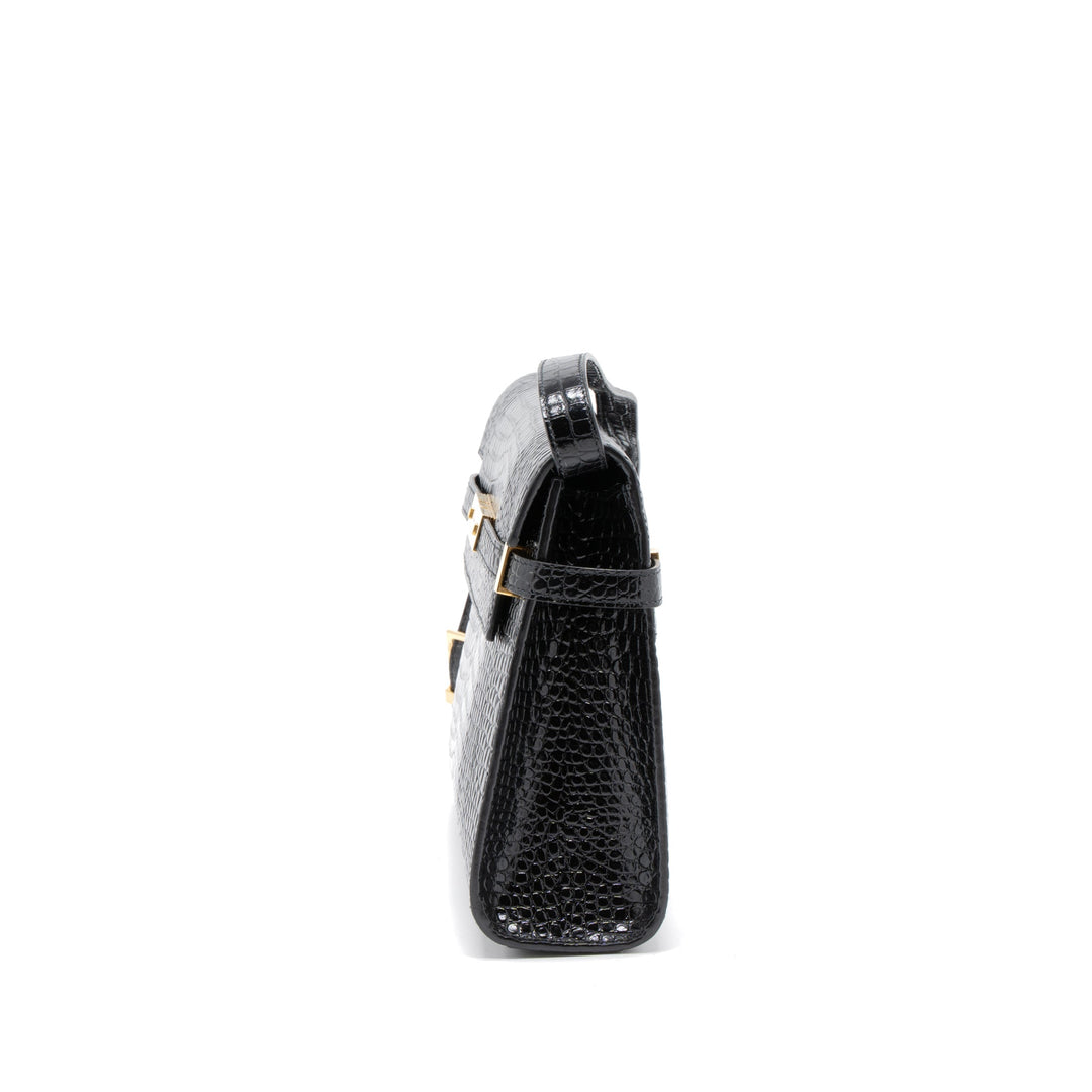 Saint Laurent Manhattan Shoulder Bag Crocodile-Embossed Black GHW
