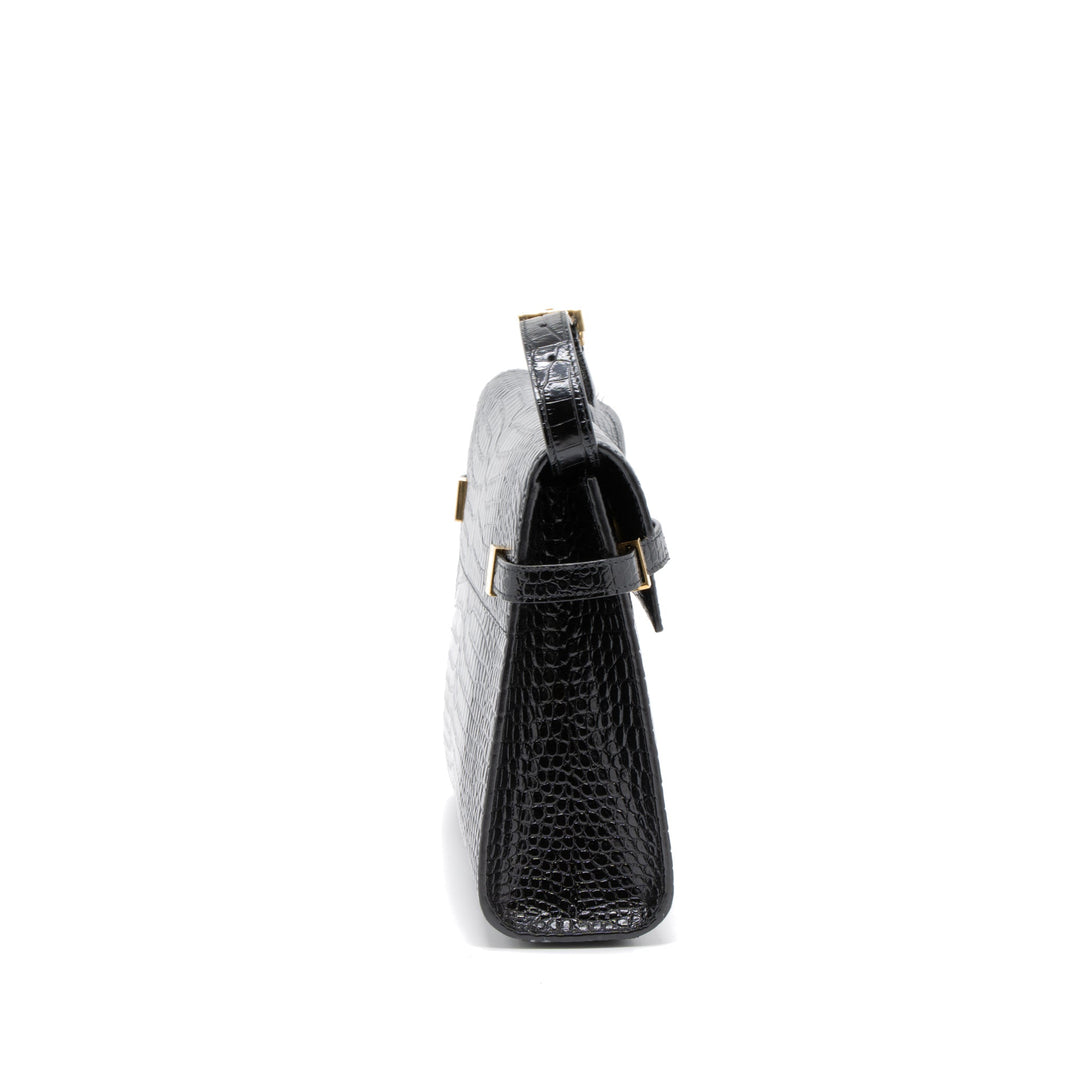 Saint Laurent Manhattan Shoulder Bag Crocodile-Embossed Black GHW