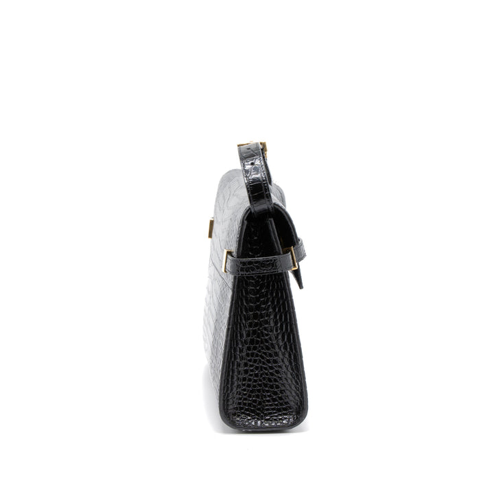 Saint Laurent Manhattan Shoulder Bag Crocodile-Embossed Black GHW