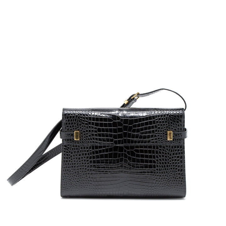Saint Laurent Manhattan Shoulder Bag Crocodile-Embossed Black GHW