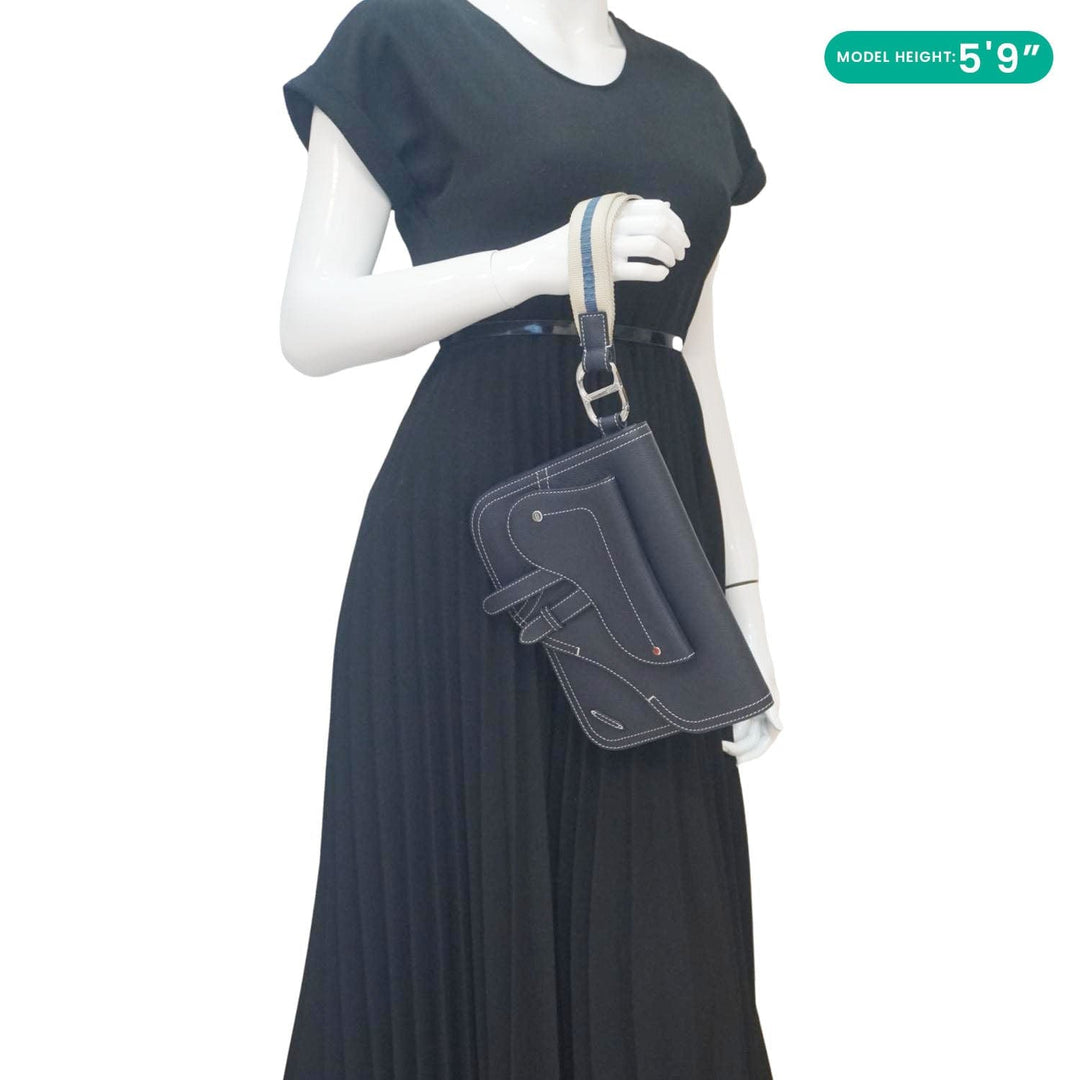 CHRISTIAN Top quality Dior Saddle Leather Wristlet Navy Blue.