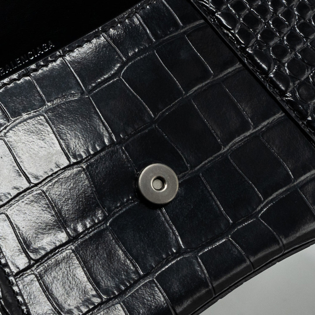 Top Quality Balenciaga Hourglass S Croc-Embossed Calfskin So Black