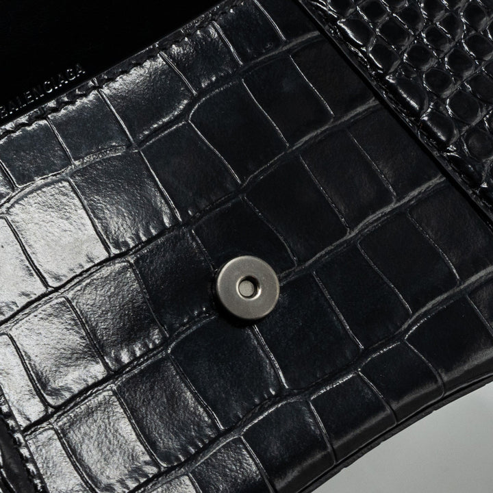 Top Quality Balenciaga Hourglass S Croc-Embossed Calfskin So Black