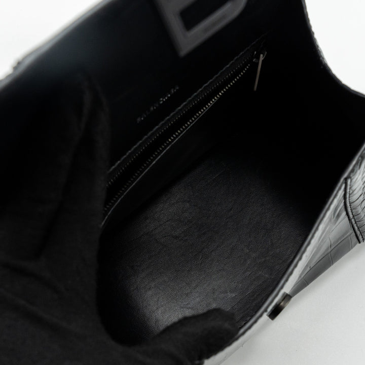 Top Quality Balenciaga Hourglass S Croc-Embossed Calfskin So Black
