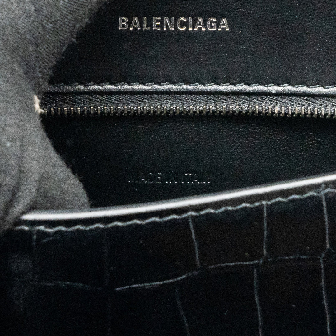Top Quality Balenciaga Hourglass S Croc-Embossed Calfskin So Black