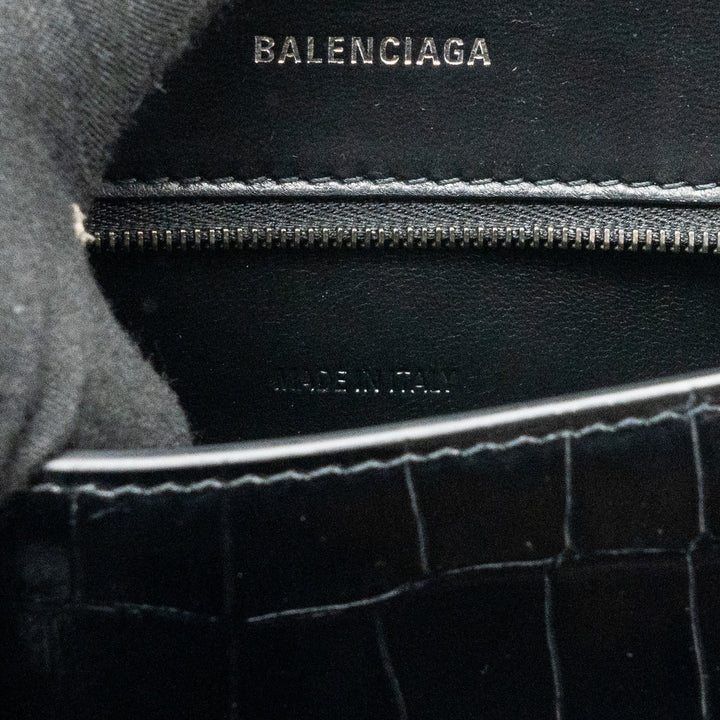 Top Quality Balenciaga Hourglass S Croc-Embossed Calfskin So Black