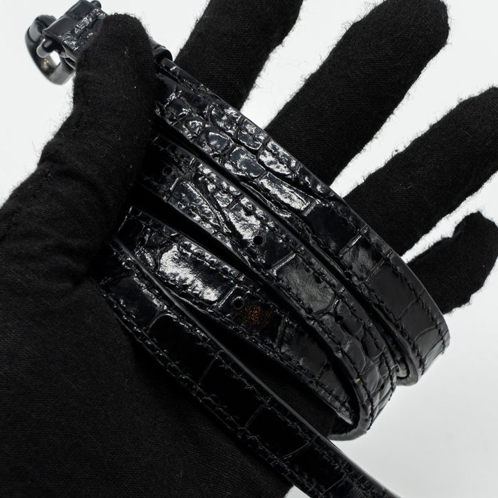 Top Quality Balenciaga Hourglass S Croc-Embossed Calfskin So Black