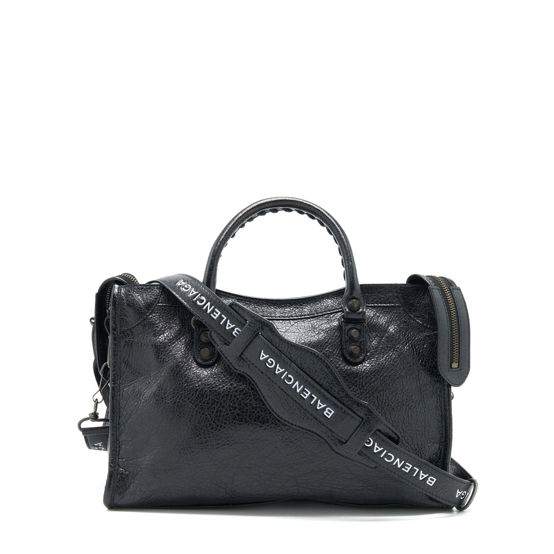 balenciaga Small Classic City Crossbody Bag black with Logo print strap