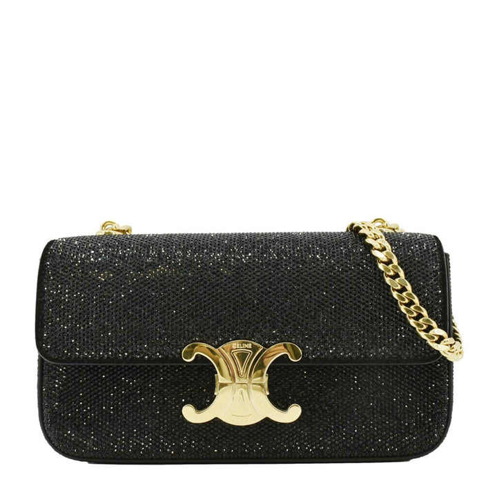 Celine  Triomphe Claude Suede Strass Shoulder Bag Black