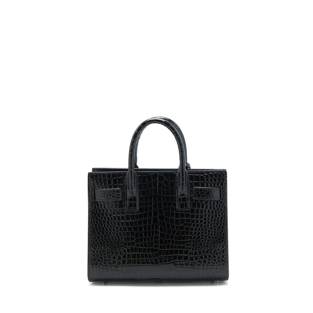 Saint Laurent Sac De Jour nano in croc Embossed calfskin black SHW