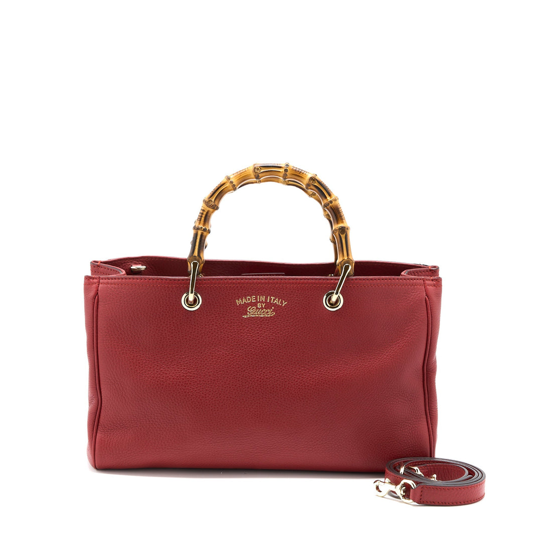 Gucci Crossbody Tote Bag Bamboo Handle Calfskin Red