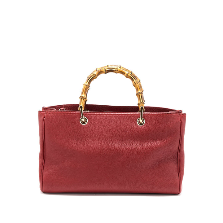 Gucci Crossbody Tote Bag Bamboo Handle Calfskin Red