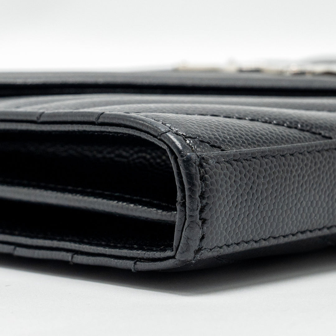 SAINT LAURENT ENVELOP CHAIN BAG GRAINED CALFSKIN BLACK SHW