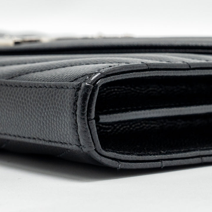 SAINT LAURENT ENVELOP CHAIN BAG GRAINED CALFSKIN BLACK SHW