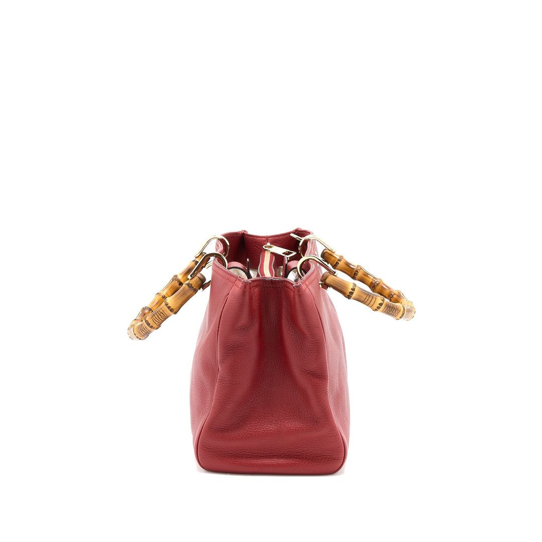 Gucci Crossbody Tote Bag Bamboo Handle Calfskin Red