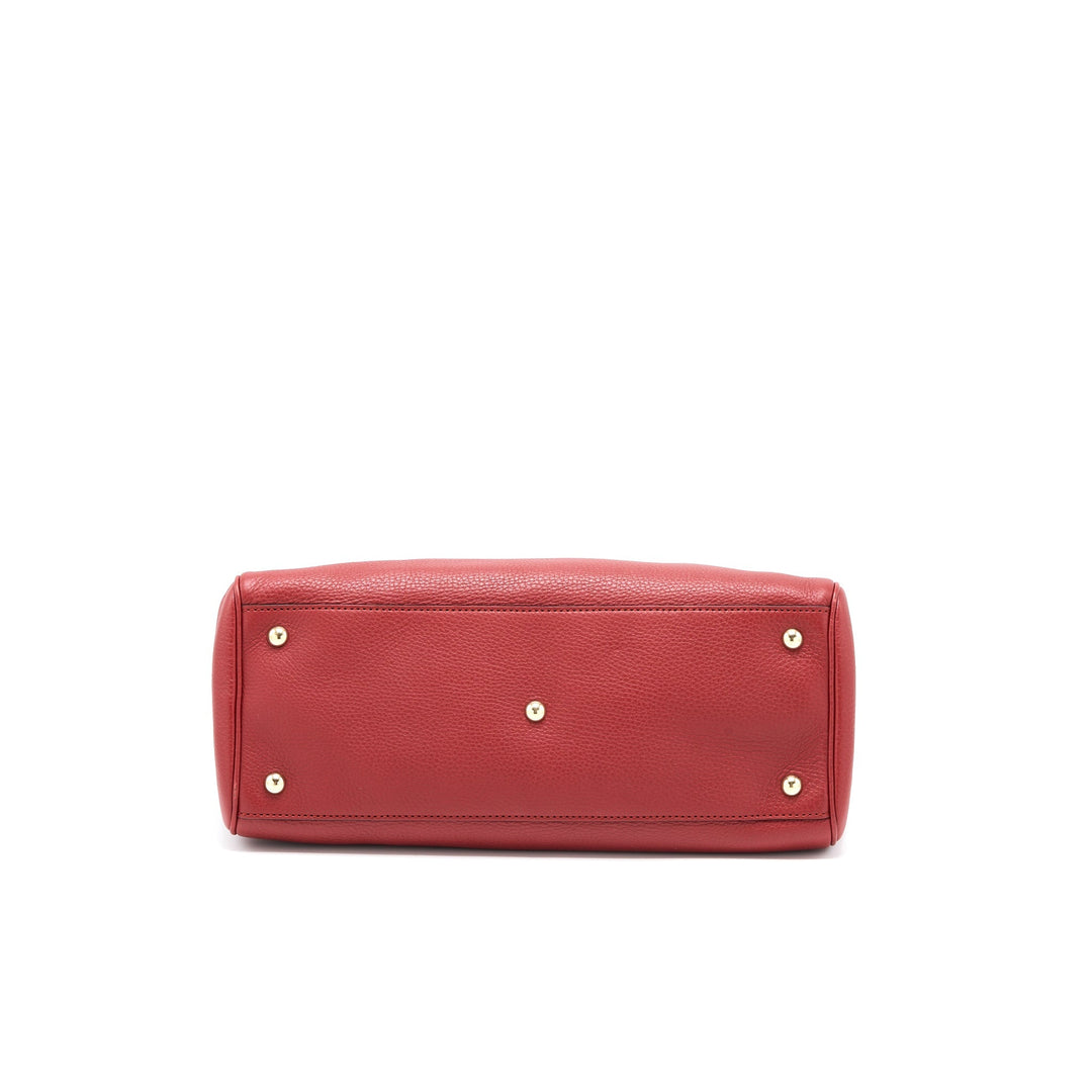 Gucci Crossbody Tote Bag Bamboo Handle Calfskin Red