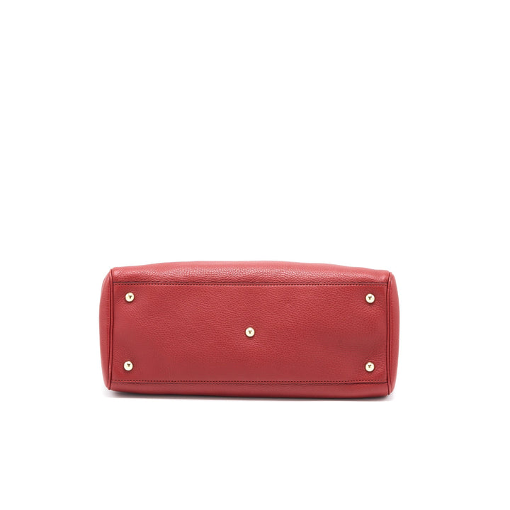 Gucci Crossbody Tote Bag Bamboo Handle Calfskin Red