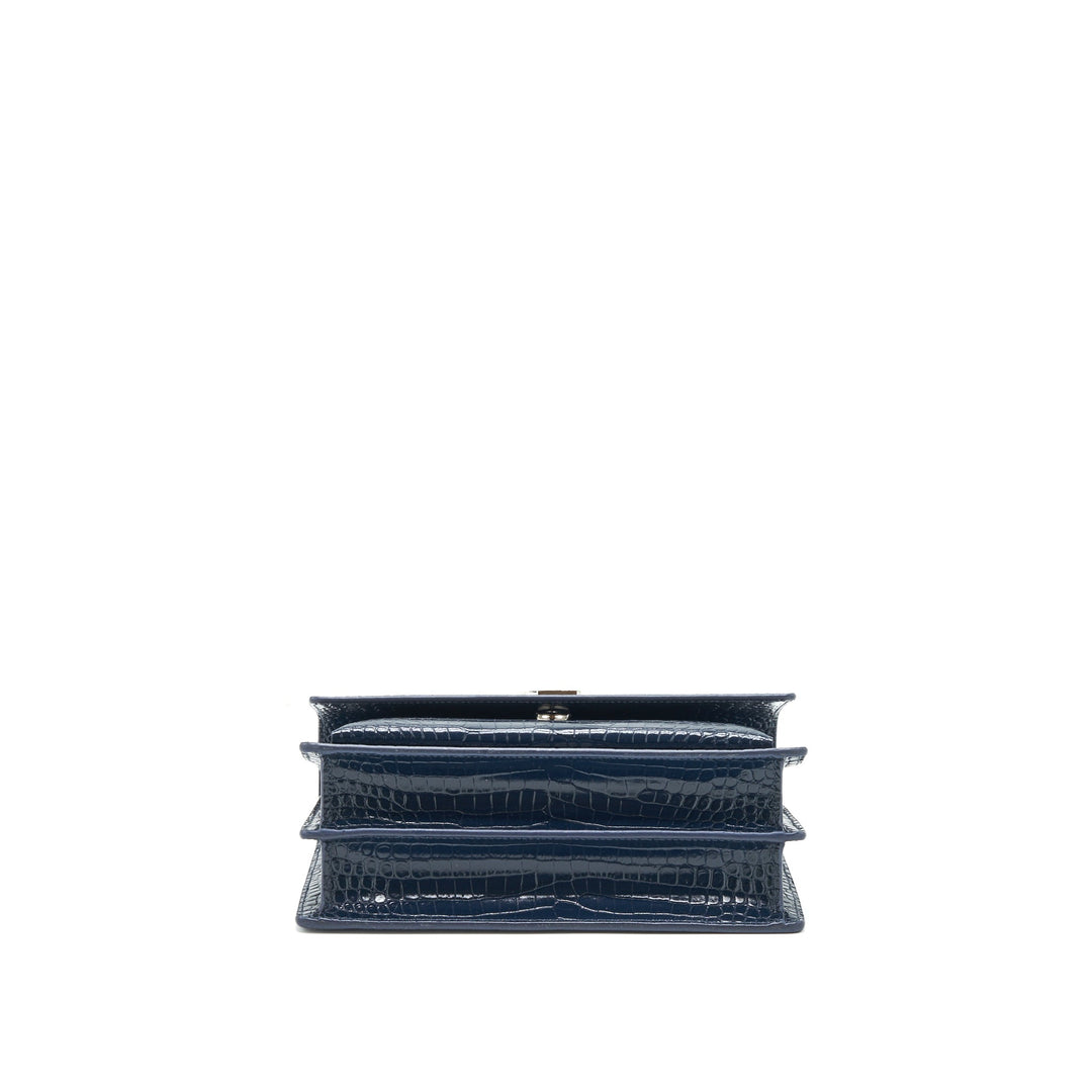 Saint Laurent Medium Sunset Bag croc Embossed calfskin dark blue SHW