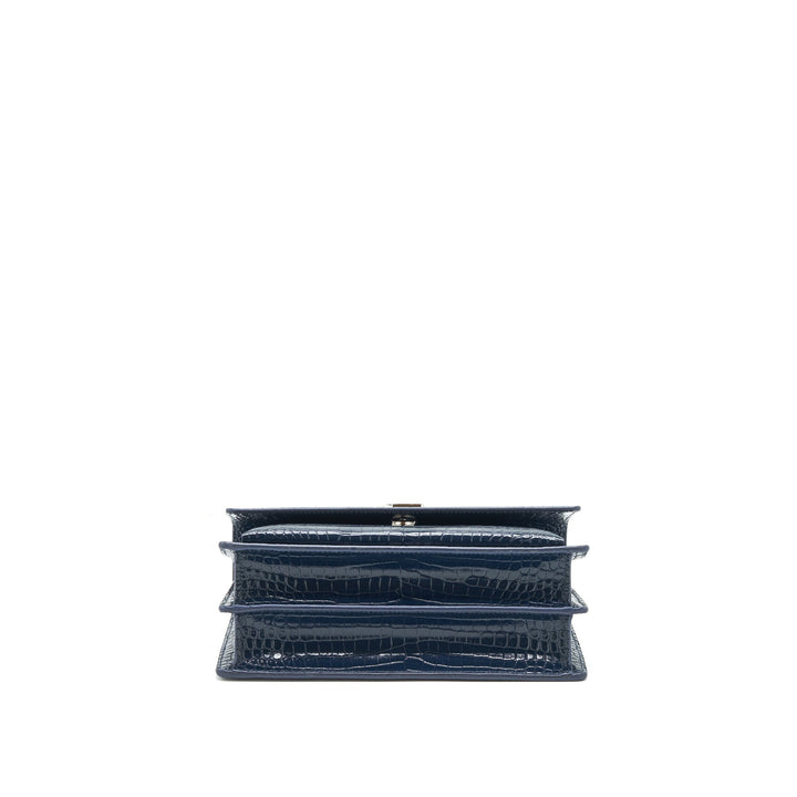 Saint Laurent Medium Sunset Bag croc Embossed calfskin dark blue SHW