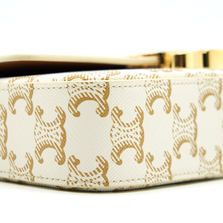 Top Quality Celine Triomphe Shoulder Bag in Triomphe Canvas and Calfskin White