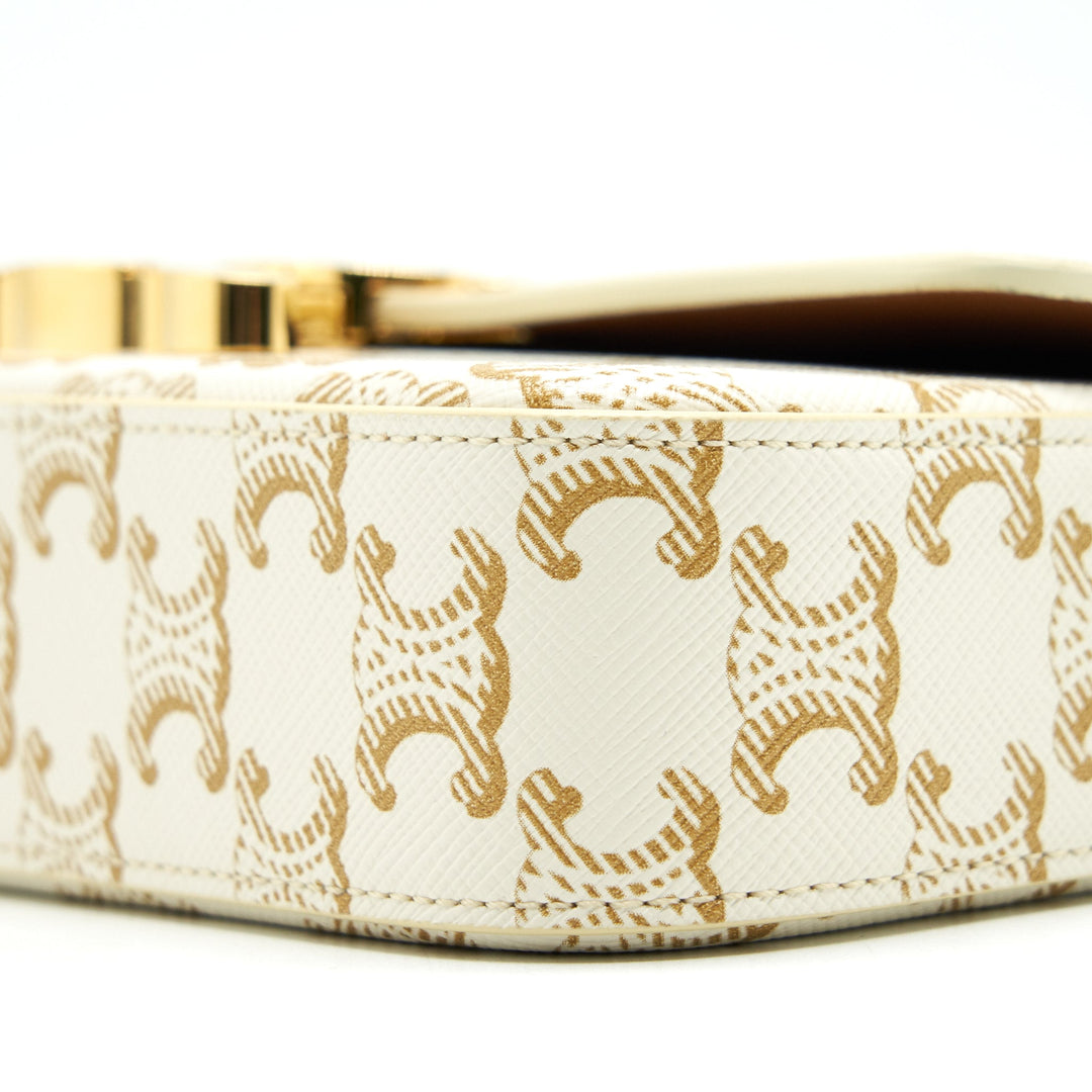 Top Quality Celine Triomphe Shoulder Bag in Triomphe Canvas and Calfskin White