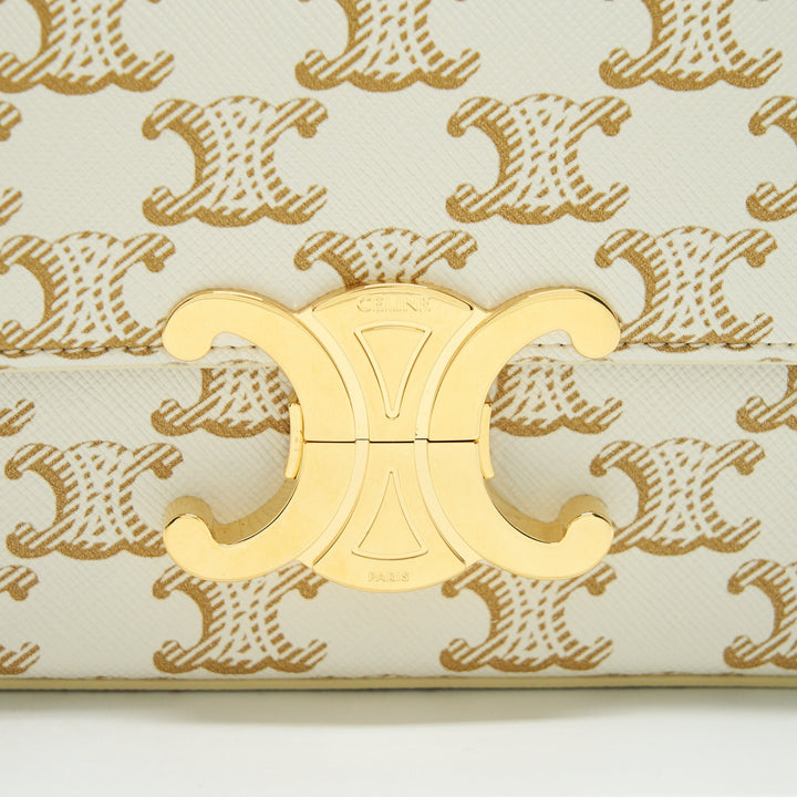 Top Quality Celine Triomphe Shoulder Bag in Triomphe Canvas and Calfskin White