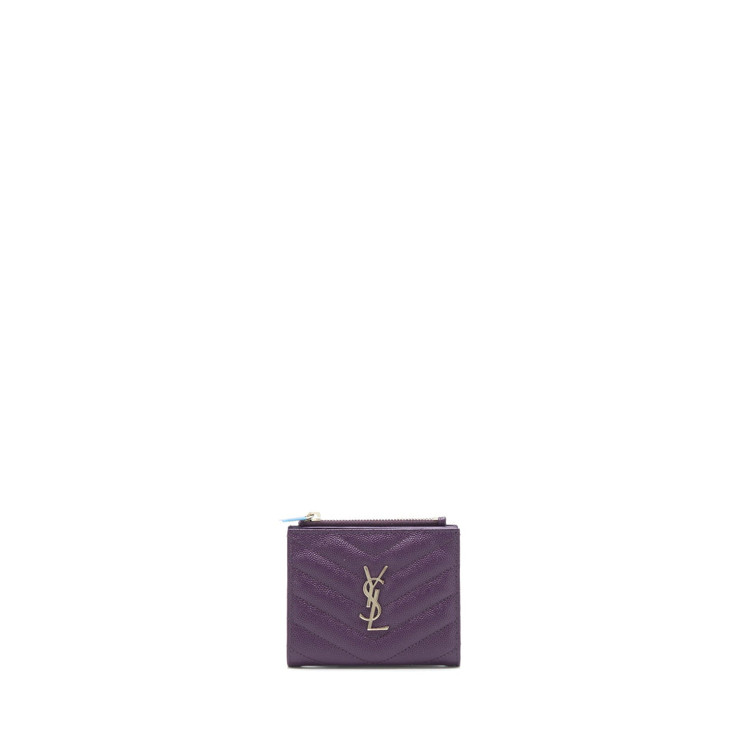 Saint Laurent Quilted Monogram Bi-fold Wallet Dark Purple SHW