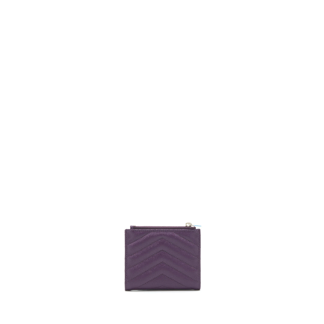 Saint Laurent Quilted Monogram Bi-fold Wallet Dark Purple SHW